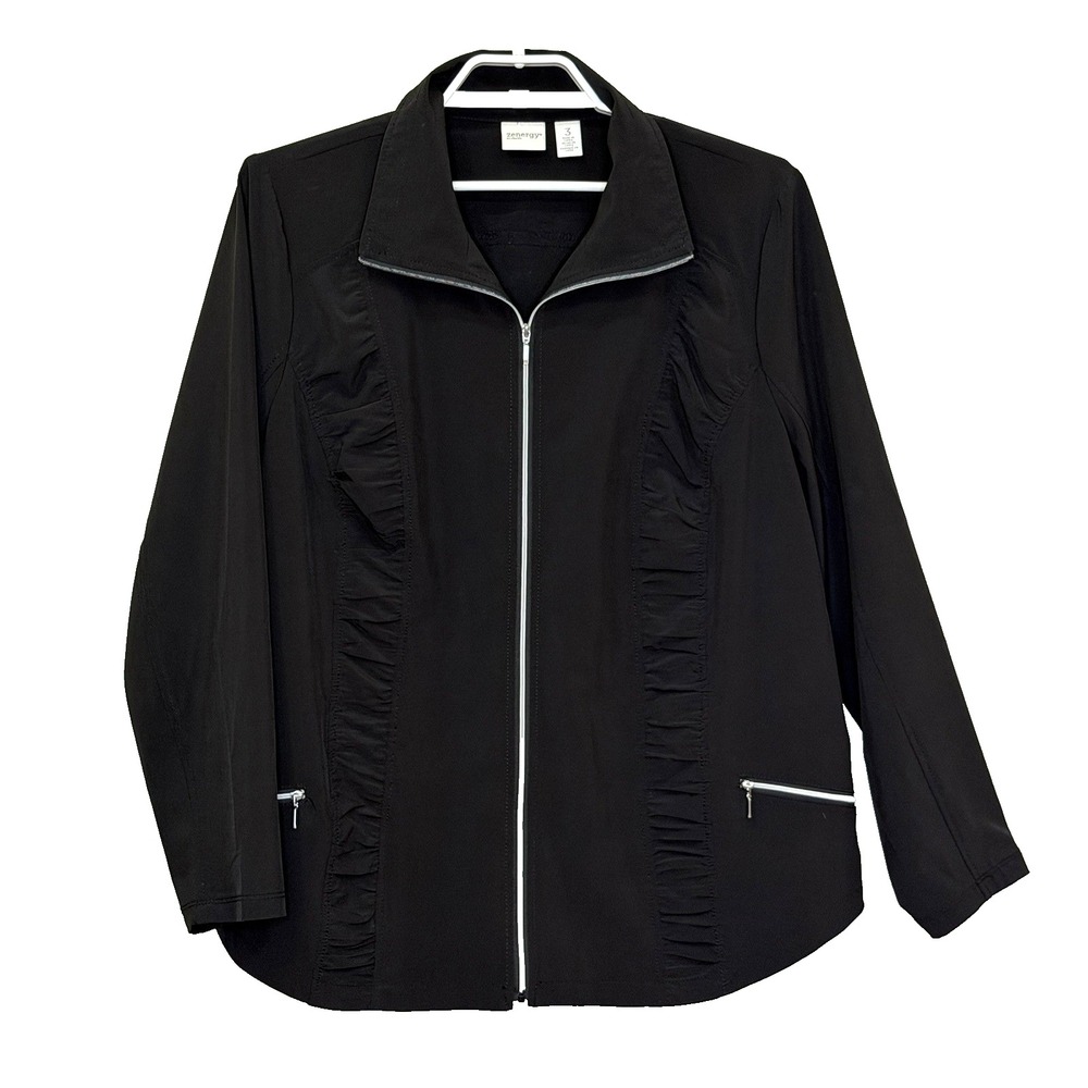 Chico's Zenergy Lightweight Full Zip Jacket Size 3 US Large Black Collar Pockets